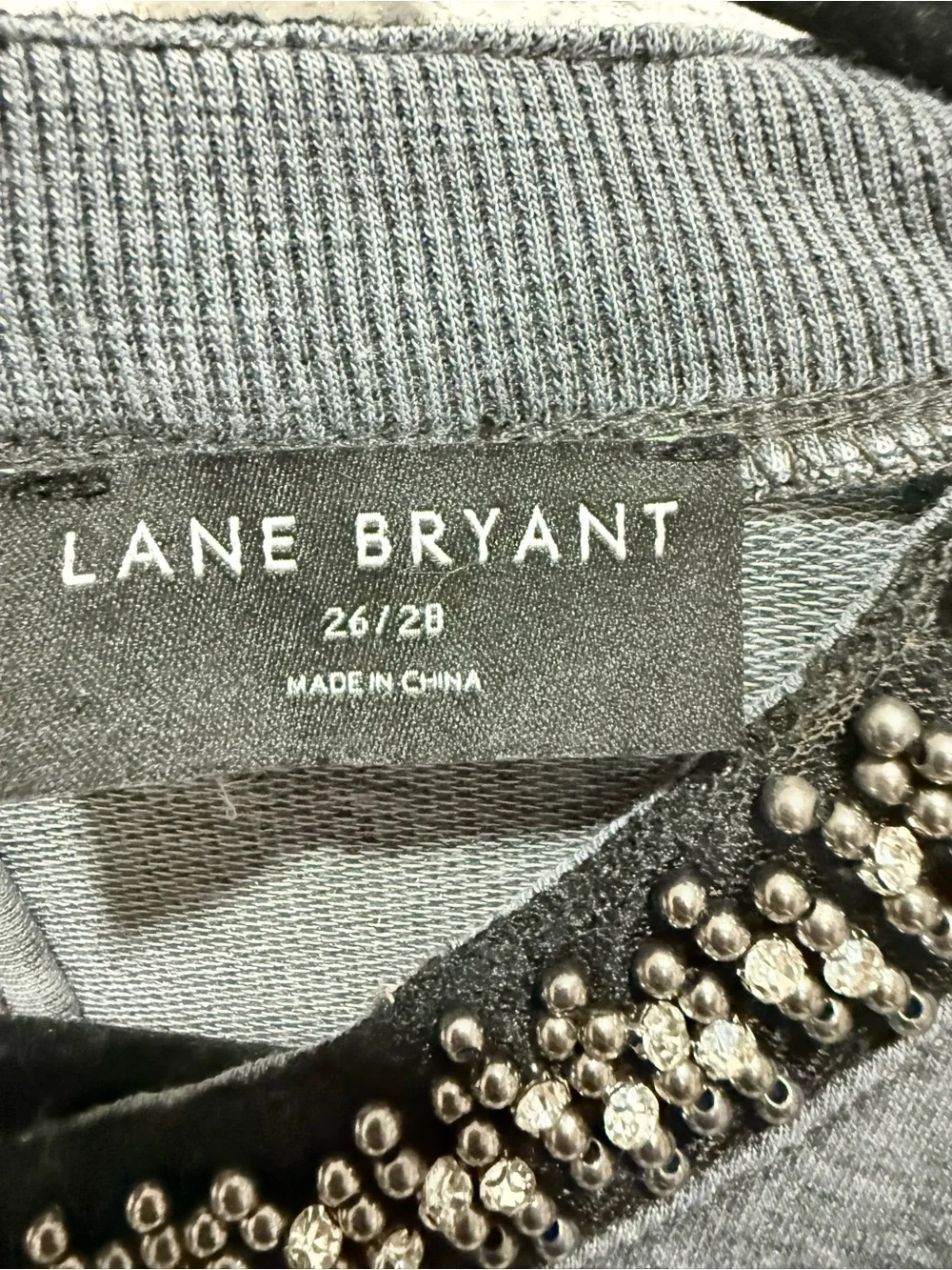Lane Bryant Charcoal Grey Pullover Sweatshirt with Beaded Neckline 26